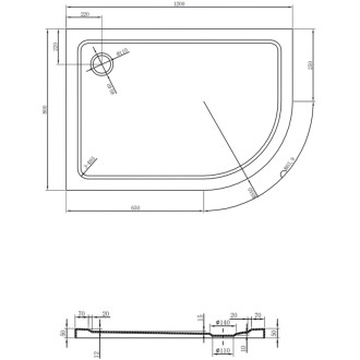 Mexen Flat brodzik półokrągły slim lewy 120 x 80 cm, czarny, syfon czarny - 41708012L-B