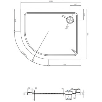 Mexen Flat brodzik półokrągły slim prawy 100 x 90 cm, czarny, syfon czarny - 41709010P-B