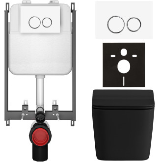 CERANO - Kompletní WC set Basic/Forte - černá matná - WC tlačítko Dualo/Bílá - pro zazdění - 51x36 cm