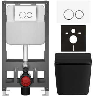 CERANO - Kompletní WC set Basic/Forte - černá matná - WC tlačítko Dualo/Bílá - volně stojící - předstěnová instalace - 51x36 cm