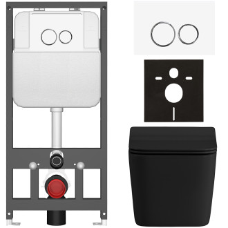 CERANO - Kompletní WC set Basic/Forte - černá matná - WC tlačítko Dualo/Bílá - závěsné - předstěnová instalace - 51x36 cm