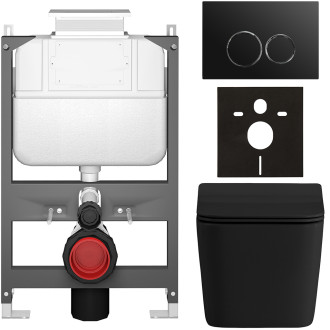 CERANO - Kompletní WC set Basic/Forte - černá matná - WC tlačítko Dualo/Černá - ovládání shora - předstěnová instalace - 51x36 cm