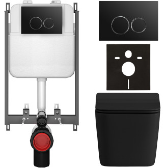 CERANO - Kompletní WC set Basic/Forte - černá matná - WC tlačítko Dualo/Černá - pro zazdění - 51x36 cm