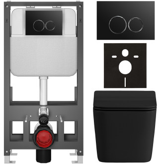CERANO - Kompletní WC set Basic/Forte - černá matná - WC tlačítko Dualo/Černá - volně stojící - předstěnová instalace - 51x36 cm