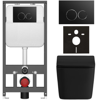CERANO - Kompletní WC set Basic/Forte - černá matná - WC tlačítko Dualo/Černá - závěsné - předstěnová instalace - 51x36 cm