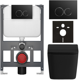 CERANO - Kompletní WC set Basic/Forte - černá matná - WC tlačítko Dualo/Černá - závěsné - nízký modul - předstěnová instalace - 51x36 cm