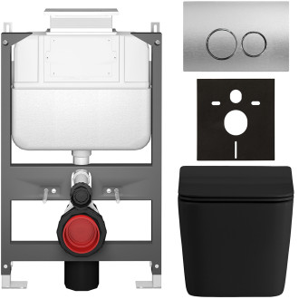 CERANO - Kompletní WC set Basic/Forte - černá matná - WC tlačítko Dualo/Stříbrná - ovládání shora - předstěnová instalace - 51x36 cm