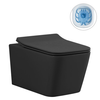 CERANO - Kompletní WC set Basic/Forte - černá matná - WC tlačítko Dualo/Stříbrná - ovládání shora - předstěnová instalace - 51x36 cm