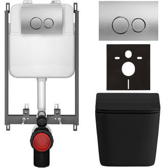 CERANO - Kompletní WC set Basic/Forte - černá matná - WC tlačítko Dualo/Stříbrná - pro zazdění - 51x36 cm