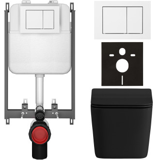 CERANO - Kompletní WC set Basic/Forte - černá matná - WC tlačítko Maxio/Bílá - pro zazdění - 51x36 cm