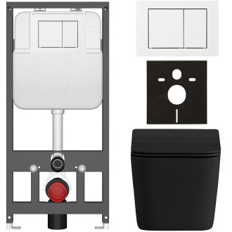 CERANO - Kompletní WC set Basic/Forte - černá matná - WC tlačítko Maxio/Bílá - závěsné - předstěnová instalace - 51x36 cm
