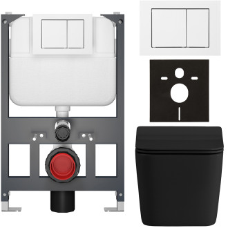 CERANO - Kompletní WC set Basic/Forte - černá matná - WC tlačítko Maxio/Bílá - závěsné - nízký modul - předstěnová instalace - 51x36 cm