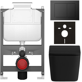 CERANO - Kompletní WC set Basic/Forte - černá matná - WC tlačítko Maxio/Černá - ovládání shora - předstěnová instalace - 51x36 cm