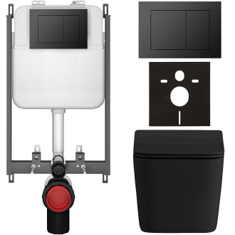 CERANO - Kompletní WC set Basic/Forte - černá matná - WC tlačítko Maxio/Černá - pro zazdění - 51x36 cm
