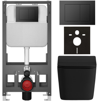 CERANO - Kompletní WC set Basic/Forte - černá matná - WC tlačítko Maxio/Černá - volně stojící - předstěnová instalace - 51x36 cm