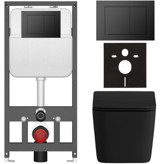 CERANO - Kompletní WC set Basic/Forte - černá matná - WC tlačítko Maxio/Černá - závěsné - předstěnová instalace - 51x36 cm