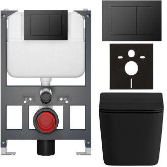 CERANO - Kompletní WC set Basic/Forte - černá matná - WC tlačítko Maxio/Černá - závěsné - nízký modul - předstěnová instalace - 51x36 cm