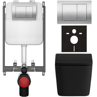 CERANO - Kompletní WC set Basic/Forte - černá matná - WC tlačítko Maxio/Stříbrná - pro zazdění - 51x36 cm