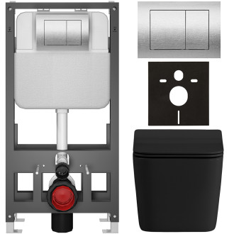 CERANO - Kompletní WC set Basic/Forte - černá matná - WC tlačítko Maxio/Stříbrná - volně stojící - předstěnová instalace - 51x36 cm