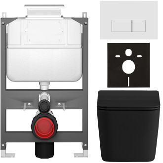 CERANO - Kompletní WC set Basic/Forte - černá matná - WC tlačítko Modulo/Bílá - ovládání shora - předstěnová instalace - 51x36 cm