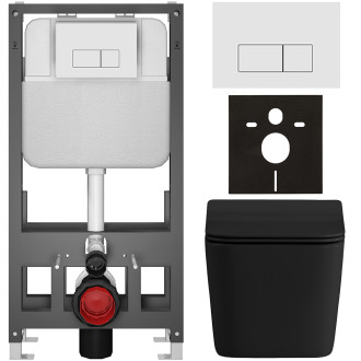 CERANO - Kompletní WC set Basic/Forte - černá matná - WC tlačítko Modulo/Bílá - volně stojící - předstěnová instalace - 51x36 cm