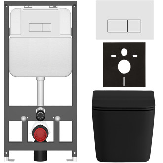 CERANO - Kompletní WC set Basic/Forte - černá matná - WC tlačítko Modulo/Bílá - závěsné - předstěnová instalace - 51x36 cm