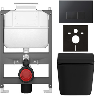CERANO - Kompletní WC set Basic/Forte - černá matná - WC tlačítko Modulo/Černá - ovládání shora - předstěnová instalace - 51x36 cm