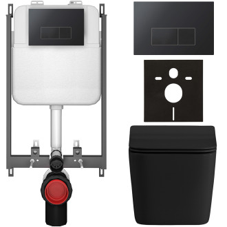 CERANO - Kompletní WC set Basic/Forte - černá matná - WC tlačítko Modulo/Černá - pro zazdění - 51x36 cm
