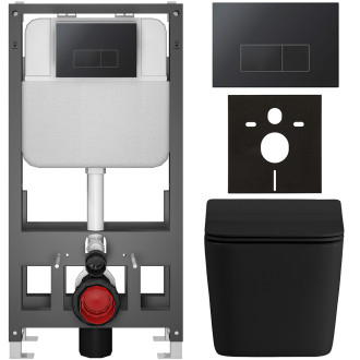 CERANO - Kompletní WC set Basic/Forte - černá matná - WC tlačítko Modulo/Černá - volně stojící - předstěnová instalace - 51x36 cm