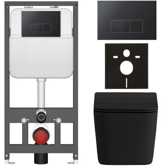 CERANO - Kompletní WC set Basic/Forte - černá matná - WC tlačítko Modulo/Černá - závěsné - předstěnová instalace - 51x36 cm