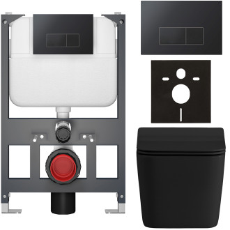 CERANO - Kompletní WC set Basic/Forte - černá matná - WC tlačítko Modulo/Černá - závěsné - nízký modul - předstěnová instalace - 51x36 cm