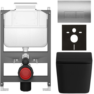 CERANO - Kompletní WC set Basic/Forte - černá matná - WC tlačítko Modulo/Stříbrná - ovládání shora - předstěnová instalace - 51x36 cm