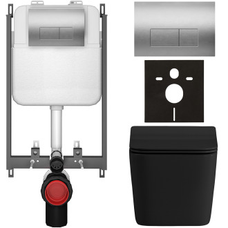 CERANO - Kompletní WC set Basic/Forte - černá matná - WC tlačítko Modulo/Stříbrná - pro zazdění - 51x36 cm
