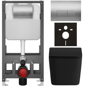 CERANO - Kompletní WC set Basic/Forte - černá matná - WC tlačítko Modulo/Stříbrná - volně stojící - předstěnová instalace - 51x36 cm