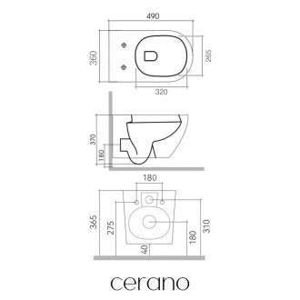 CERANO - Kompletní WC set Basic/Cesso - černá lesklá - WC tlačítko Dualo/Bílá - ovládání shora - předstěnová instalace - 49x36 cm