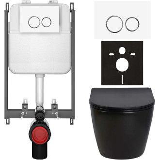 CERANO - Kompletní WC set Basic/Cesso - černá lesklá - WC tlačítko Dualo/Bílá - pro zazdění - 49x36 cm