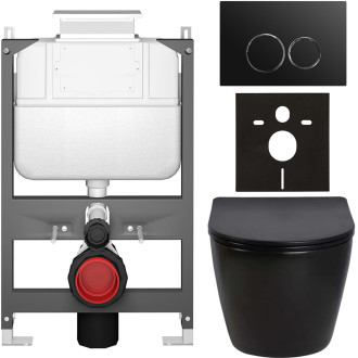 CERANO - Kompletní WC set Basic/Cesso - černá lesklá - WC tlačítko Dualo/Černá - ovládání shora - předstěnová instalace - 49x36 cm