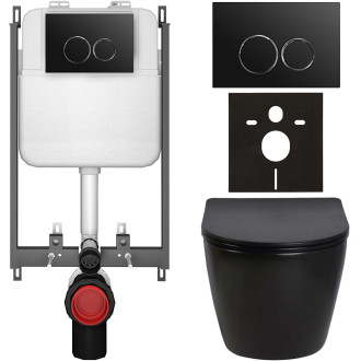 CERANO - Kompletní WC set Basic/Cesso - černá lesklá - WC tlačítko Dualo/Černá - pro zazdění - 49x36 cm