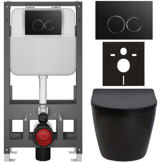 CERANO - Kompletní WC set Basic/Cesso - černá lesklá - WC tlačítko Dualo/Černá - volně stojící - předstěnová instalace - 49x36 cm