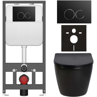 CERANO - Kompletní WC set Basic/Cesso - černá lesklá - WC tlačítko Dualo/Černá - závěsné - předstěnová instalace - 49x36 cm
