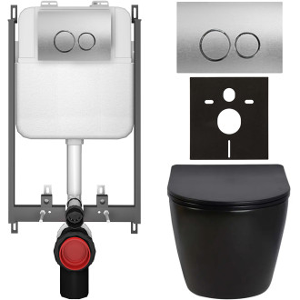 CERANO - Kompletní WC set Basic/Cesso - černá lesklá - WC tlačítko Dualo/Stříbrná - pro zazdění - 49x36 cm
