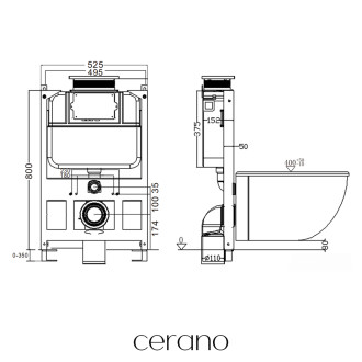 CERANO - Kompletní WC set Basic/Cesso - černá lesklá - WC tlačítko Maxio/Bílá - ovládání shora - předstěnová instalace - 49x36 cm