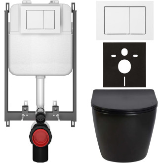 CERANO - Kompletní WC set Basic/Cesso - černá lesklá - WC tlačítko Maxio/Bílá - pro zazdění - 49x36 cm