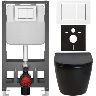 CERANO - Kompletní WC set Basic/Cesso - černá lesklá - WC tlačítko Maxio/Bílá - volně stojící - předstěnová instalace - 49x36 cm