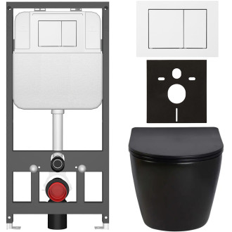 CERANO - Kompletní WC set Basic/Cesso - černá lesklá - WC tlačítko Maxio/Bílá - závěsné - předstěnová instalace - 49x36 cm