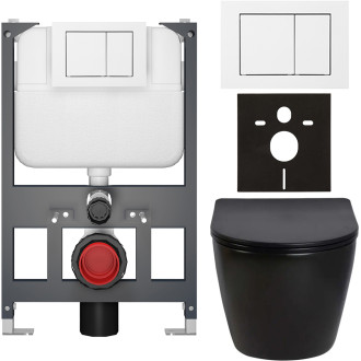 CERANO - Kompletní WC set Basic/Cesso - černá lesklá - WC tlačítko Maxio/Bílá - závěsné - nízký modul - předstěnová instalace - 49x36 cm