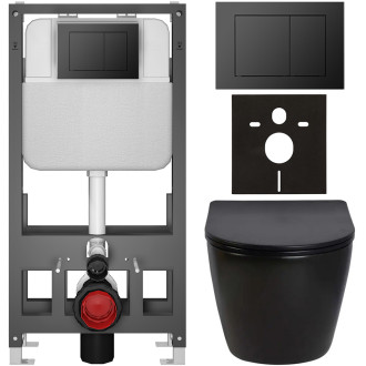 CERANO - Kompletní WC set Basic/Cesso - černá lesklá - WC tlačítko Maxio/Černá - volně stojící - předstěnová instalace - 49x36 cm