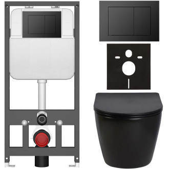 CERANO - Kompletní WC set Basic/Cesso - černá lesklá - WC tlačítko Maxio/Černá - závěsné - předstěnová instalace - 49x36 cm