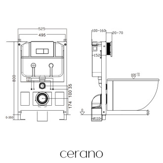 CERANO - Kompletní WC set Basic/Cesso - černá lesklá - WC tlačítko Maxio/Černá - závěsné - nízký modul - předstěnová instalace - 49x36 cm