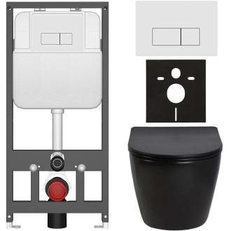 CERANO - Kompletní WC set Basic/Cesso - černá lesklá - WC tlačítko Modulo/Bílá - závěsné - předstěnová instalace - 49x36 cm